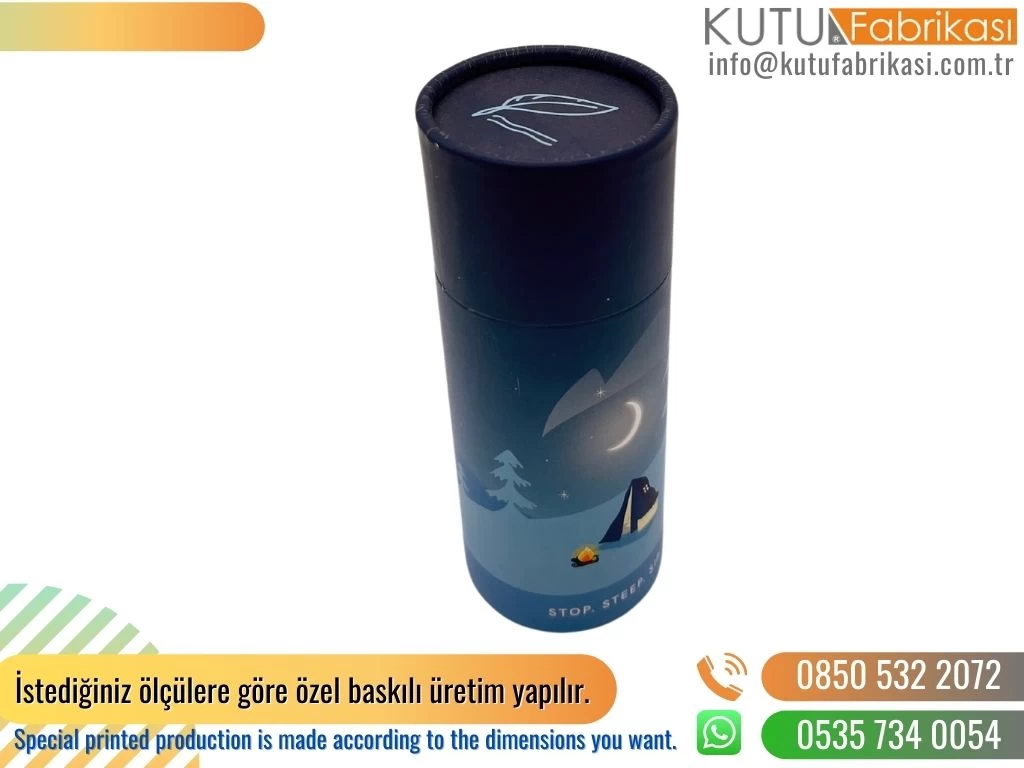 Gece Baskılı Lacivert Silindir Kutu