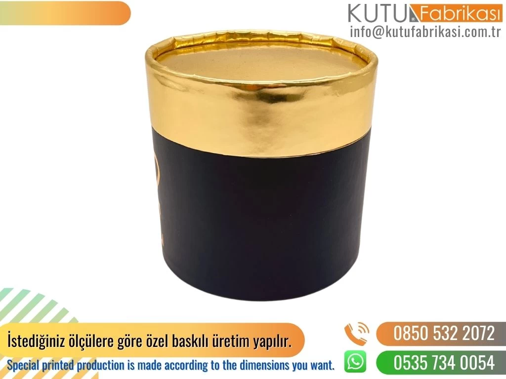 Gold Kapaklı Küçük Silindir Kutu Siyah